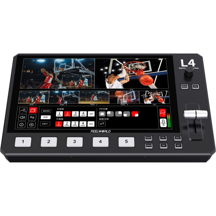 Video mixer - FeelWorld L4 HDMI Livestream Switcher with Built-In Monitor - quick order from manufacturer