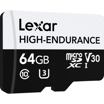 Atmiņas kartes - LEXAR MICROSD HIGH-ENDURANCE MICROSDXC UHS-I/U3/10 R100/W35 (V30) 64GB LSDM10-64 - ātri pasūtīt no ražotāja