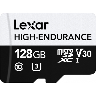 Atmiņas kartes - LEXAR MICROSD HIGH-ENDURANCE MICROSDXC UHS-I/U3/10 R100/W45 (V30) 128GB LSDM10-1 - быстрый заказ от производите