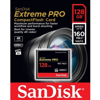 Atmiņas kartes - SanDisk Extreme PRO CompactFlash Card 160MB/s 128GB - быстрый заказ от производителя