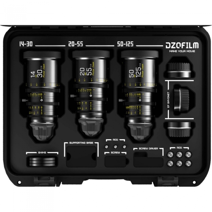 CINEMA Video Lenses - DZOFILM Pictor Zoom 3-Lens Kit (14-30/20-55/50-125 T2.8) Black - quick order from manufacturer