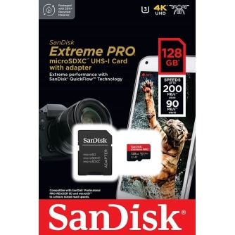 Memory Cards - SANDISK EXTREME PRO microSDXC 128GB 200/90 MB/s UHS-I U3 memory card (SDSQXCD-128G-GN6MA) - quick order from manufacturer