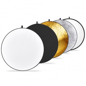 Saliekamie atstarotāji - K&F Concept 5 in 1 Reflectors 43/110cm Folding Multi-Disc Belt Bag-Translucent, Silver, Gold, White and Black GW52.0003 - ātri pasūtīt no ražotāja