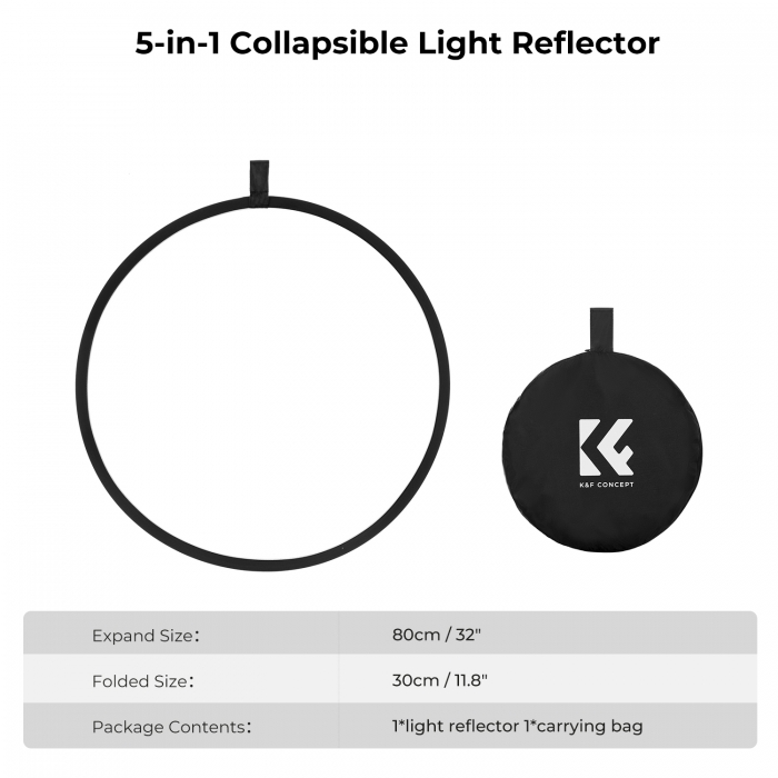 Foldable Reflectors - K&F Concept 80cm round reflector Light diffuser 5 in 1 foldable multidisc with tote bag - quick order from manufacturer