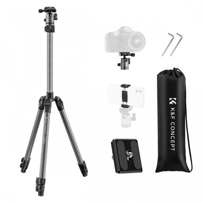 Foto statīvi - K&F Concept 66 /168cm Camera Tripod,Lightweight and Compact Aluminum Super Portable DSLR Tripod KF09.122 - ātri pasūtīt no ražotāja