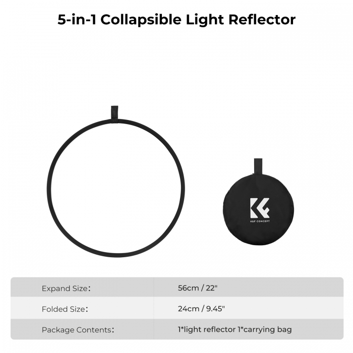 Foldable Reflectors - K&F Concept 56cm round reflector Light diffuser 5 in 1 foldable multi-disc with tote bag KF18.0001 - quick order from manufacturer