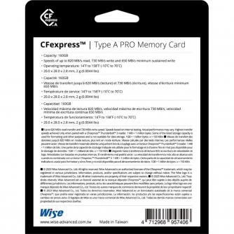 Atmiņas kartes - Wise CFexpress Type A PRO - 160GB (CFX-A160P) - быстрый заказ от производителя