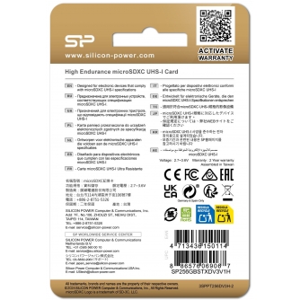 SiliconPowerkartapamtimicroSDXC256GBHighEndurance adapterSP256GBSTXDV3V1HSP