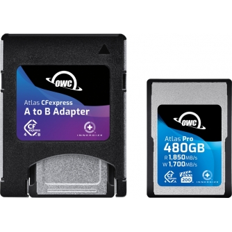 Atmiņas kartes - OWC CFEXPRESS ATLAS PRO R1850/W1700/VPG200 (TYPE A), CFX A TO B ADAPTER INCL. - 480GB OWCCFXA4P00480 - ātri pasūtīt no ražotāja