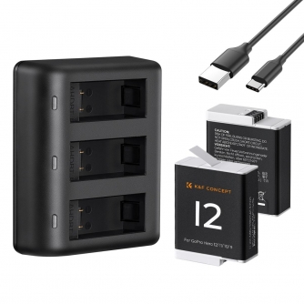 Sporta kameru aksesuāri - K&F Gopro Hero12(Compatible with 11/10/9)Three-slot LED charging stand*1 + USB to Type C KF28.0032 - ātri pasūtīt no ražotāja