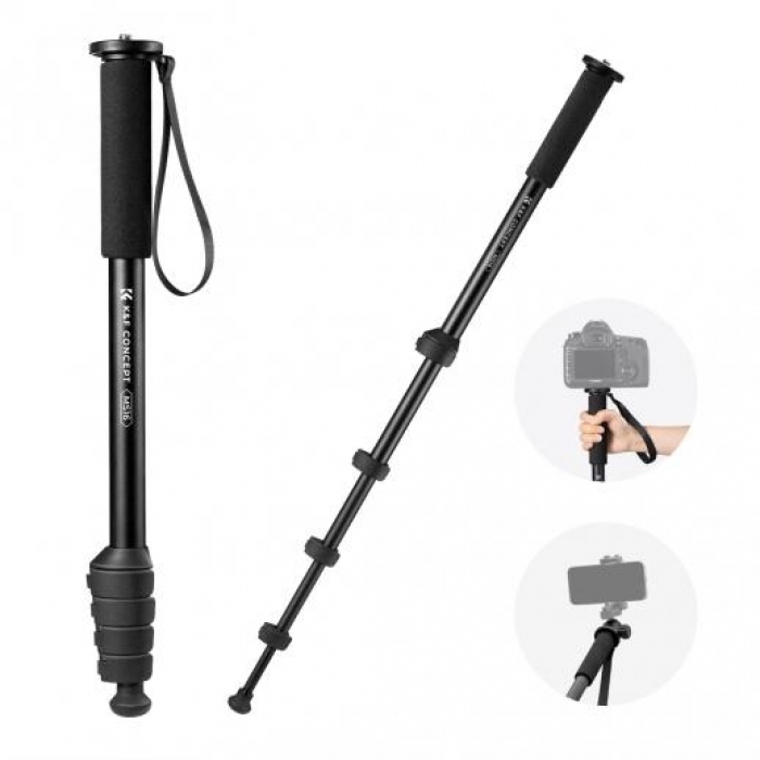 Моноподы - K&F Portable aluminum alloy monopod, 23mm diameter, 5 sections, 63 inches, with anti-lost rope KF09.138 - быстрый зак