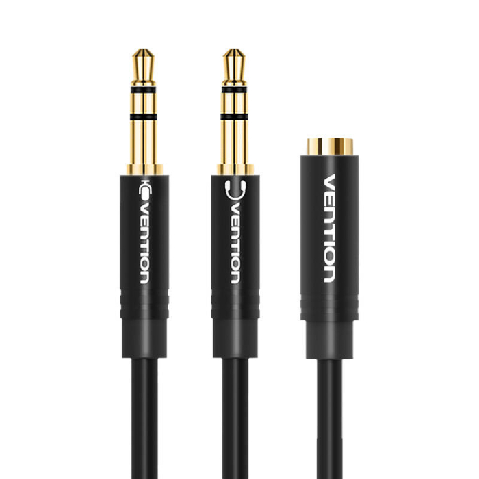 Аудио кабели, адаптеры - Cable Audio 2x 3.5mm male to 3,5mm female Vention BBUBY 0.3m Black BBUBY - быстрый заказ от производите