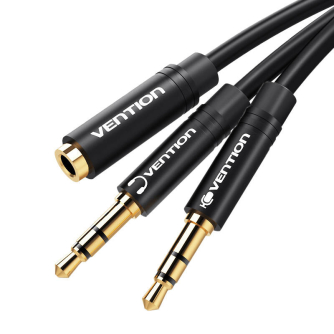 Аудио кабели, адаптеры - Cable Audio 2x 3.5mm male to 3,5mm female Vention BBUBY 0.3m Black BBUBY - быстрый заказ от производите