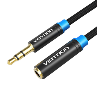 Audio vadi, adapteri - Cable Audio Braided 3.5mm male-female Vention VAB-B06-B100-M 1m Black VAB-B06-B100-M - ātri pasūtīt no ražotāja