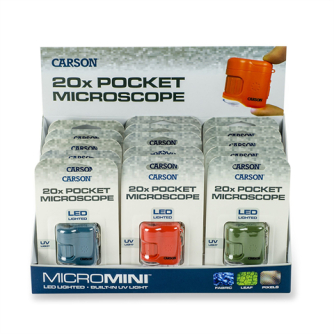 CarsonPocketmicroscopeMicroMini20xwithUVandLED,15-pieceDisplay