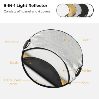 Saliekamie atstarotāji - K&F 5-In-1 Circular Reflector Kit -60cm - ātri pasūtīt no ražotāja