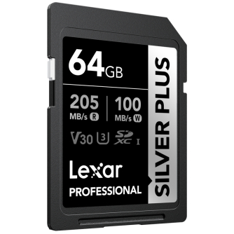 Memory Cards - LEXAR SDXC PROFESSIONAL SILVER PLUS UHS-I/U3/A2/4K R205/W100 (V30) 64GB LSDSIPL064G-BNNNG - quick order from manufacturer