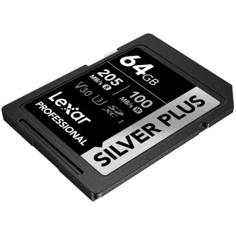 Memory Cards - LEXAR SDXC PROFESSIONAL SILVER PLUS UHS-I/U3/A2/4K R205/W100 (V30) 64GB LSDSIPL064G-BNNNG - quick order from manufacturer