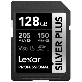 Memory Cards - LEXAR SDXC PROFESSIONAL SILVER PLUS UHS-I/U3/A2/4K R205/W150 (V30) 128GB LSDSIPL128G-BNNNG - quick order from manufacturer