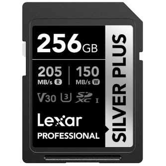 Atmiņas kartes - LEXAR SDXC PROFESSIONAL SILVER PLUS UHS-I/U3/A2/4K R205/W150 (V30) 256GB LSDSIPL - ātri pasūtīt no ražotāja