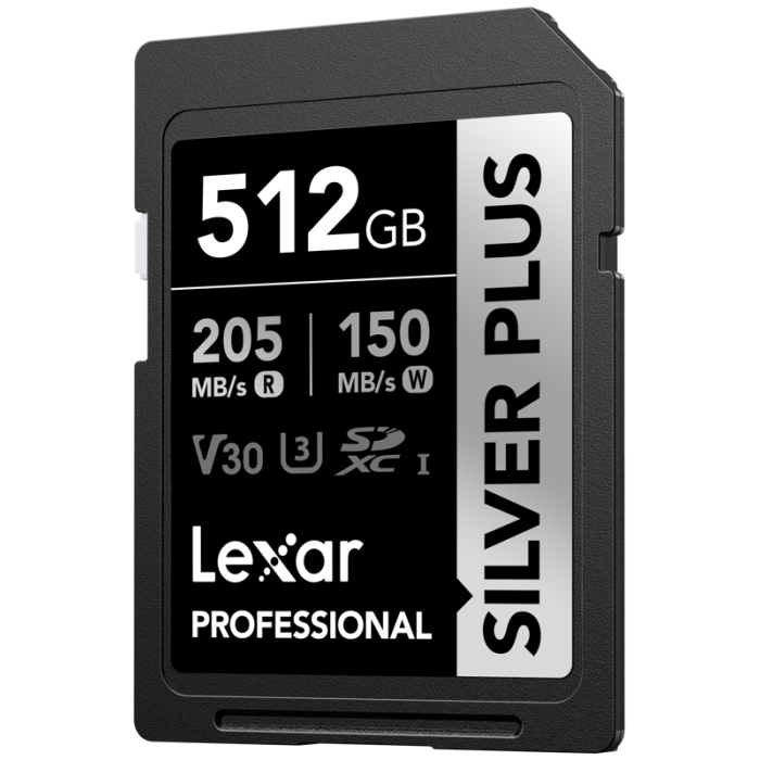 Memory Cards - LEXAR SDXC PROFESSIONAL SILVER PLUS UHS-I/U3/A2/4K R205/W150 (V30) 512GB LSDSIPL512G-BNNNG - quick order from manufacturer