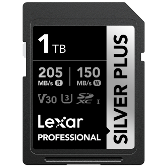 Memory Cards - LEXAR SDXC PROFESSIONAL SILVER PLUS UHS-I/U3/A2/4K R205/W150 (V30) 1TB LSDSIPL001T-BNNNG - quick order from manufacturer