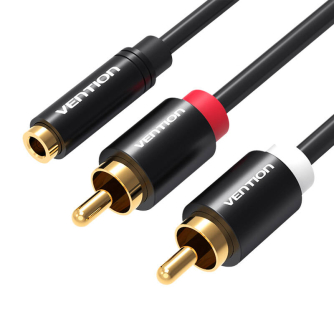 Аудио кабели, адаптеры - Cable Audio 3.5mm Female to 2x RCA Male Vention VAB-R01-B100 1m Black VAB-R01-B100 - быстрый заказ от п