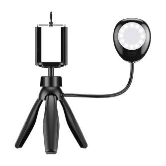 Telefonu statīvi - Phone holder/tripod APEXEL APL-JJ21FL with LED light (black) APL-JJ21FL - ātri pasūtīt no ražotāja