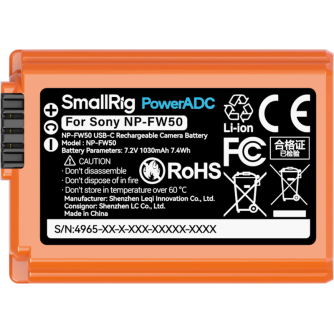 Kameru akumulatori - SMALLRIG 4965 NP-FW50 USB-C RECHARGEABLE CAMERA BATTERY ORANGE 4965 - ātri pasūtīt no ražotāja