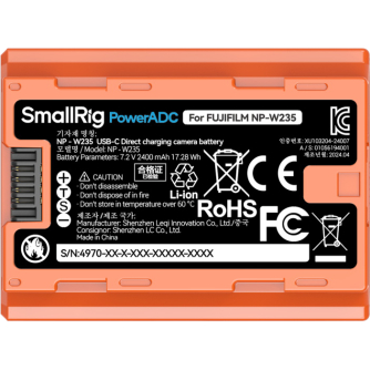 Camera Batteries - SMALLRIG 4970 NP-W235 USB-C RECHARGEABLE CAMERA BATTERY ORANGE 4970 - quick order from manufacturer