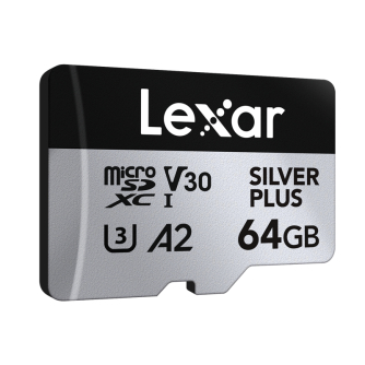 New products - LEXAR MICROSDXC PROFESSIONAL SILVER PLUS UHS-I/U3/A2/4K R205/W100 (V30) 64GB LMSSIPL064G-BNANG - quick order from manufacturer