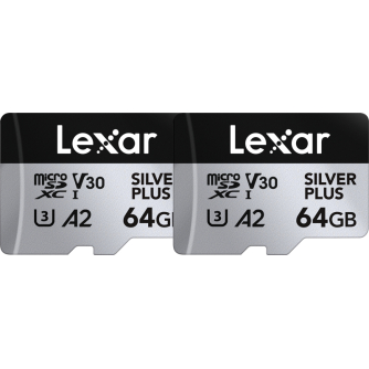 New products - LEXAR MICROSDXC PROFESSIONAL SILVER PLUS UHS-I/U3/A2/4K R205/W100 (V30) 64GB - 2PACK LMSSIPL064G-B2ANG - quick order from manufacturer