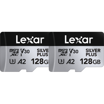 Didelis atminties - LEXAR MICROSDXC PROFESSIONAL SILVER PLUS UHS-I/U3/A2/4K R205/W150 (V30) 128GB - 2PACK LMSSIPL128G-B2ANG - бы