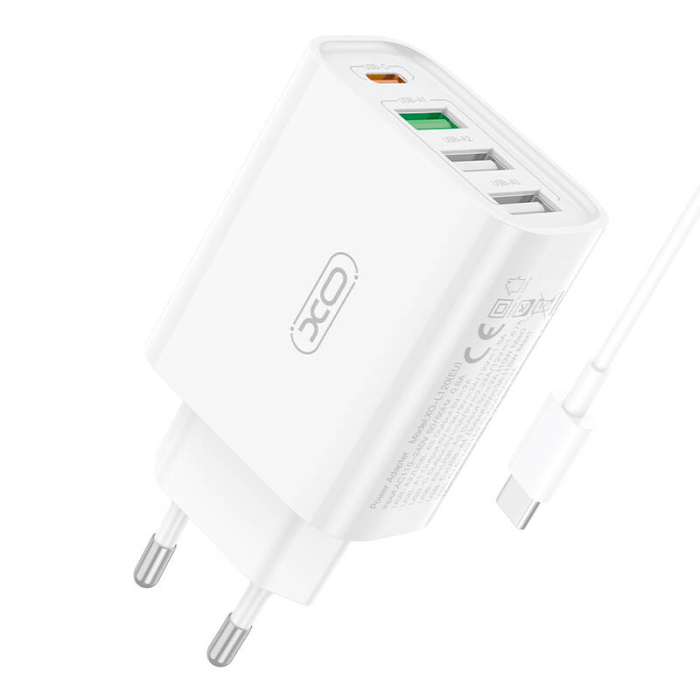 Baterijas, akumulatori un lādētāji - XO L120 multi port fast charger + USB-C white - perc šodien veikalā un ar piegādi