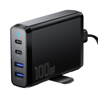 Galdaladetajs2xUSB-C2xUSB-A100WEssagerGaN(melns)