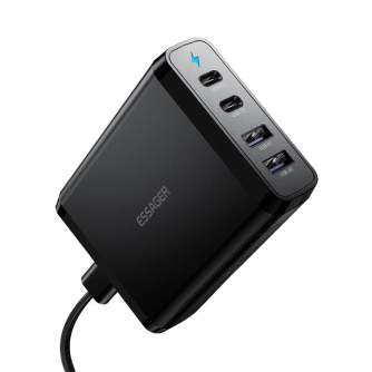 Galdaladetajs2xUSB-C2xUSB-A100WEssagerGaN(melns)