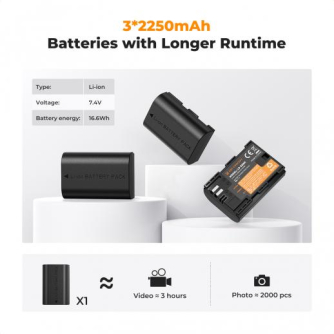 Camera Batteries - K&F Concept K&F LP-E6NH Camera Battery 2250mAh, 3-pack + Charger LCD display - buy today in store and with delivery