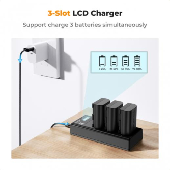 Camera Batteries - K&F Concept K&F LP-E6NH Camera Battery 2250mAh, 3-pack + Charger LCD display - buy today in store and with delivery