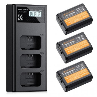 Kameru akumulatori - K&F Concept K&F NP-FW50 Camera Battery 1100mAh, 3-pack + Charger LCD display - купить сегодня в магазине и