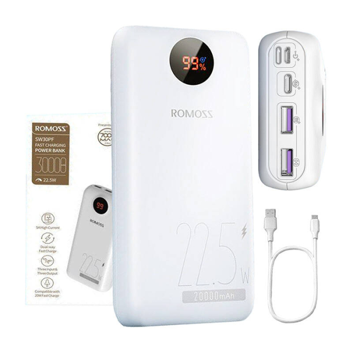 Power Banks - Powerbank Romoss PSW30PF 30000mAh, 22.5W (white) - quick order from manufacturer